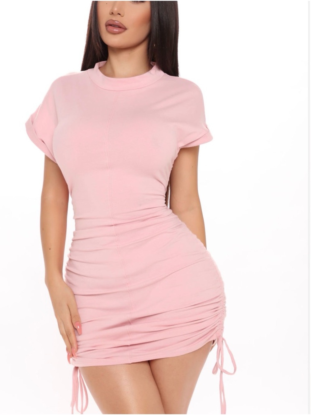 Classic Pink Ruched T-Shirt Dress